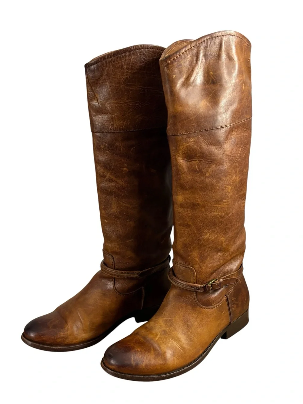 Frye Knee High Pull On Boots Brown Distressed Leather Woman’s Size 7 B